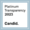 A sign within light grey boxes that reads, "Platinum Transparency 2023. Candid."